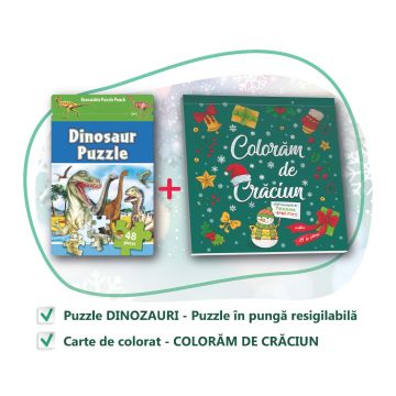 PACHET CADOU CRACIUN - CARTE DE COLORAT + PUZZLE DINOZAURI