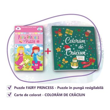 PACHET CADOU CRACIUN - CARTE DE COLORAT + PUZZLE FAIRY PRINCESS