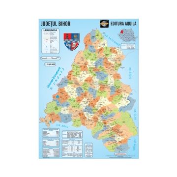 Harta fizica si administrativa a Judetului Bihor - 70 x 50 cm (Aquila)