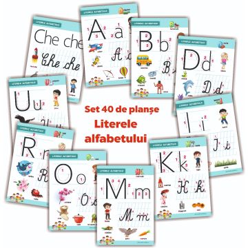 LITERELE ALFABETULUI - SET 40 DE PLANSE DIDACTICE PENTRU CLASA PREGATITOARE SI PENTRU CLASA I (Taida)