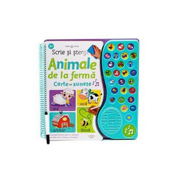 Scrie si sterge. Animale de la ferma. Carte cu sunete (Litera)