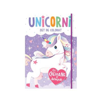 Unicorni - Set de colorat cu creioane si autocolante (Kreativ)