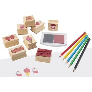 Set creativ - Stampile din lemn cu tusiera (inimioare)
