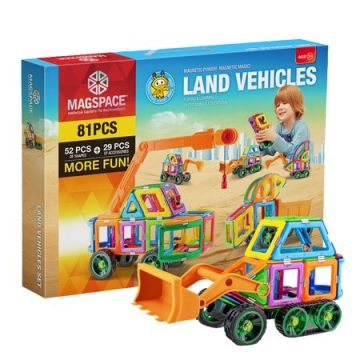 Magspace 81 Piese - Land Vehicles - Joc Magnetic Educativ de Constructie 3D