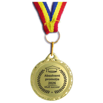 Pachet Medalie Absolvent 2026 + Certificat de absolvent gradinita/ciclul primar/ciclul gimnazial/liceu cu suport premium din catifea