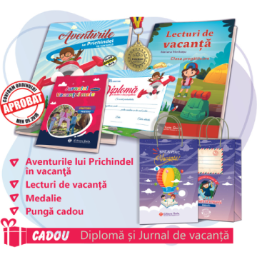 PACHET 5 PREMIERE CLASA PREGATITOARE - CAIET DE VACANTA + LECTURI DE VACANTA + MEDALIE + PUNGA CADOU (DIPLOMA + JURNALUL VACANTEI MELE CADOU)