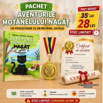 Pachet 1 premiere gradinita - Aventurile Motanelului Nagat (Certificat de absolvire cadou) + Medalie Absolvent 2026