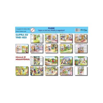 set Planse povesti - Capra cu trei iezi (9 planse A3), Pacala si negustorul (9 planse A3) (CABA)