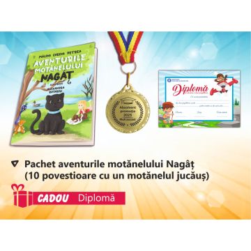 PACHET 5 PREMIERE CLASA PREGATITOARE - AVENTURILE MOTANELULUI NAGAT (DIPLOMA CADOU) + MEDALIE FELICITARI! MULT SUCCES! 