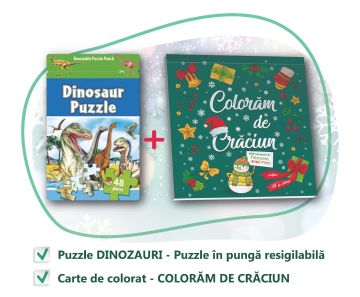 PACHET CADOU CRACIUN - CARTE DE COLORAT + PUZZLE DINOZAURI