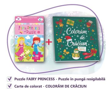 PACHET CADOU CRACIUN - CARTE DE COLORAT + PUZZLE FAIRY PRINCESS
