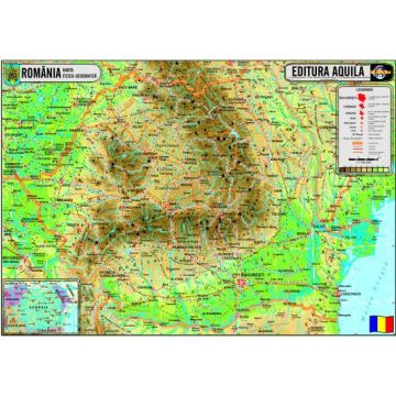 Harta Fizica si administrativa a Romaniei - 50 x 70 cm (Aquila)