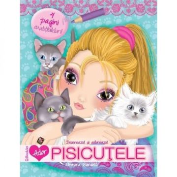 Ador pisicutele, deseneaza, coloreaza si lipeste abtibilduri