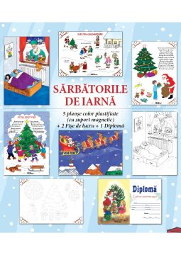 Set A4 SARBATORI DE IARNA, (5 planse plastifiate si cu 2 benzi magnetice + 2 fise de lucru + 1 Diploma) (CABA)