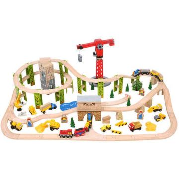 BigJigs Circuit auto si feroviar - Santierul (116 piese)