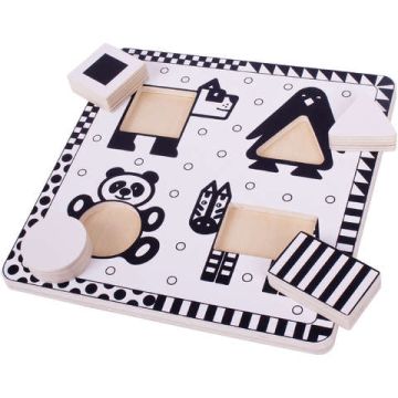 BigJigs Puzzle alb-negru - animale si forme