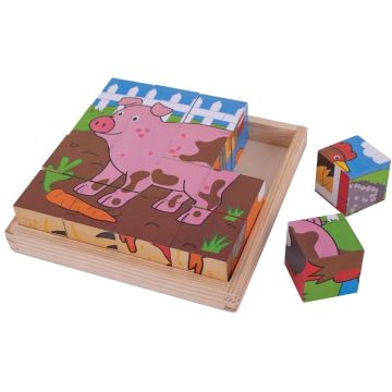 BigJigs Puzzle cubic - Animalute de la ferma