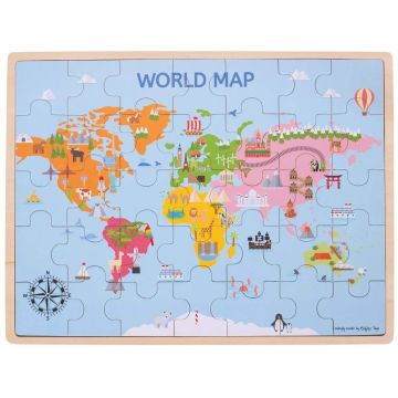 BigJigs Puzzle din lemn - Harta lumii (35 piese)