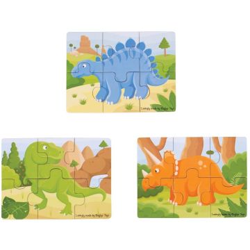 BigJigs Set 3 puzzle din lemn - Dinozauri