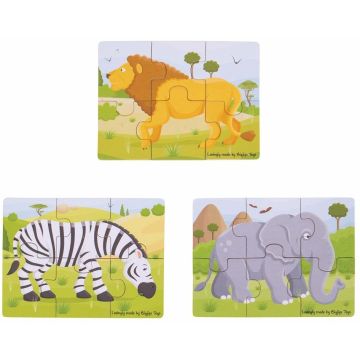 BigJigs Set 3 puzzle din lemn - Jungla Vesela