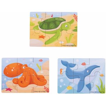 BigJigs Set 3 puzzle din lemn - Lumea acvatica