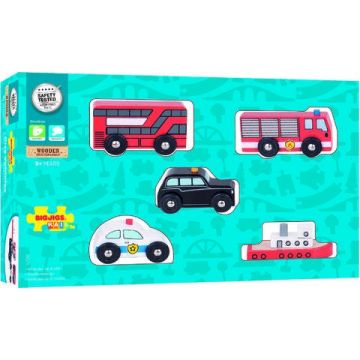 BigJigs Set 5 vehicule din lemn