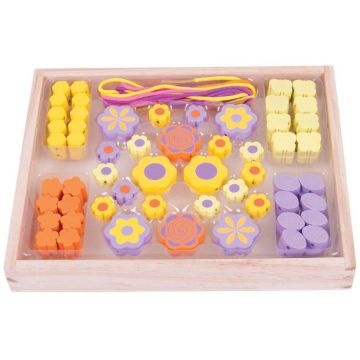 BigJigs Set margele din lemn - Floricele