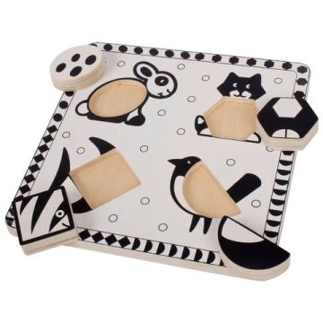 BigJigs Puzzle alb-negru - Animale de companie