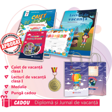 PACHET 8 PREMIERE CLASA I - CAIET DE VACANTA + LECTURI DE VACANTA + MEDALIE + PUNGA CADOU (DIPLOMA + JURNALUL VACANTEI MELE CADOU)