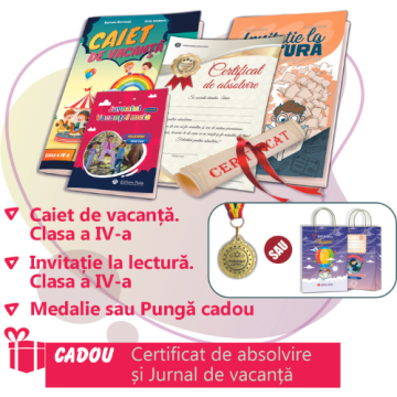 PACHET 4 PREMIERE CLASA A IV-A - CAIET DE VACANTA + INVITATIE LA LECTURA + MEDALIE sau PUNGA CADOU (CERTIFICAT + JURNALUL VACANTEI MELE CADOU)