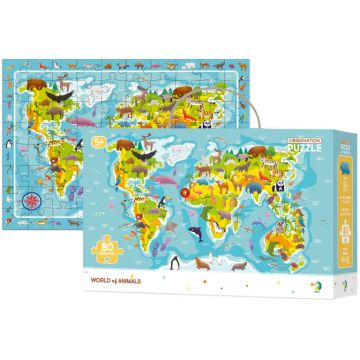 Puzzle - Harta animalelor lumii (80 piese)