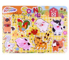 Grafix Puzzle din lemn cu sunete - Animalute de la ferma