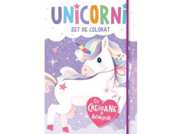 Unicorni - Set de colorat cu creioane si autocolante (Kreativ)