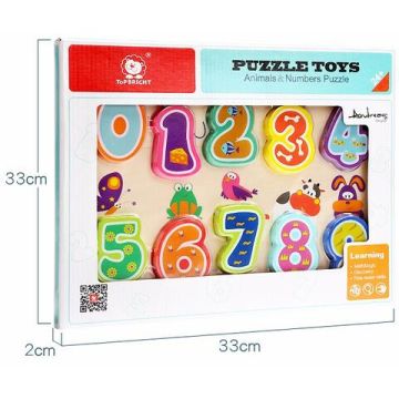 Puzzle din lemn - Numere si animalute