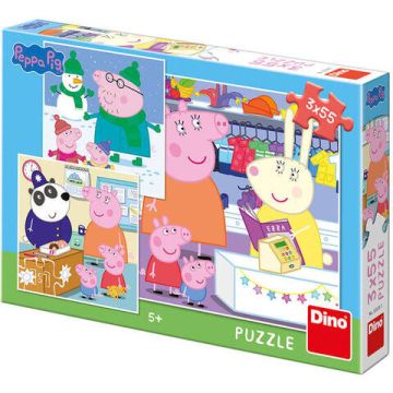Puzzle 3 in 1 Purcelusa Peppa - Dupa-amiaza fericita (55 piese)