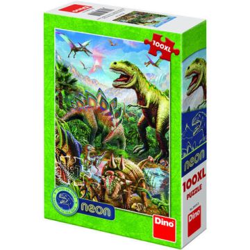 Puzzle XL - Lumea dinozaurilor neon (100 piese)