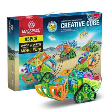 Magspace 95 Piese - Creative Cube - Joc Magnetic Educativ de Constructie 3D cu telecomanda si motor