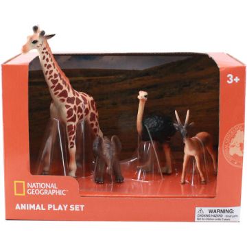 National Geographic Set 4 figurine - Girafa, Elefantel, Strut si Antilopa