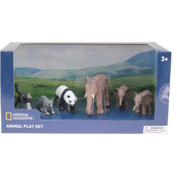 National Geographic Set 6 figurine - Elefantul si puii, Maimuta, Raton, Urs Panda