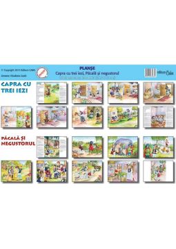 set Planse povesti - Capra cu trei iezi (9 planse A3), Pacala si negustorul (9 planse A3) (CABA)